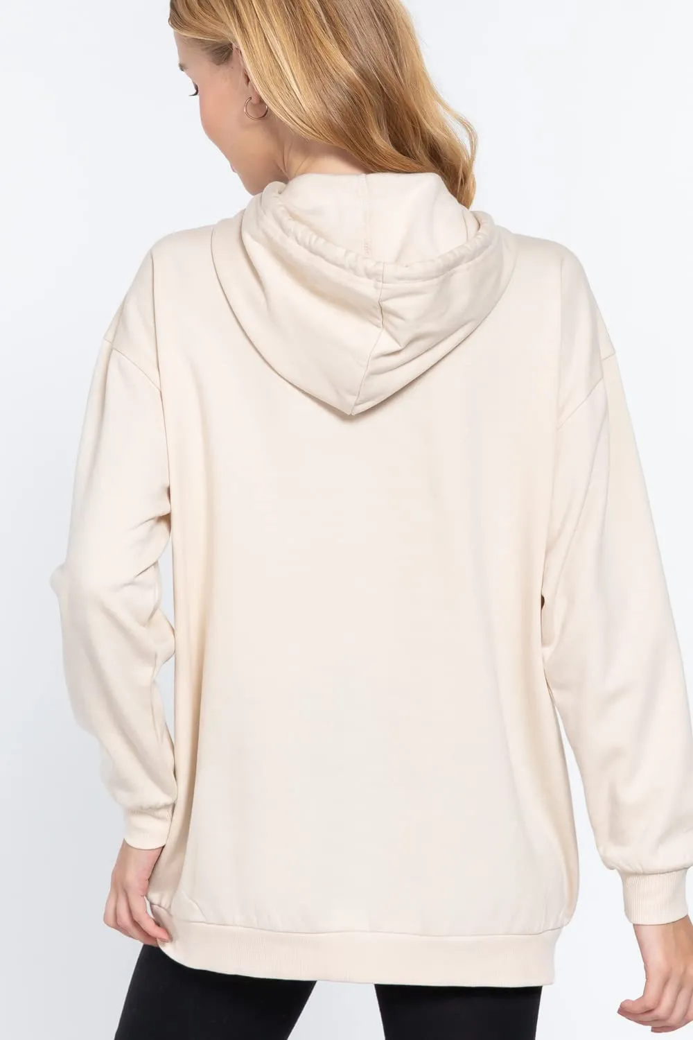 Women's Long Sleeve Inner Brushed Oversized Hoodie Tunic Top