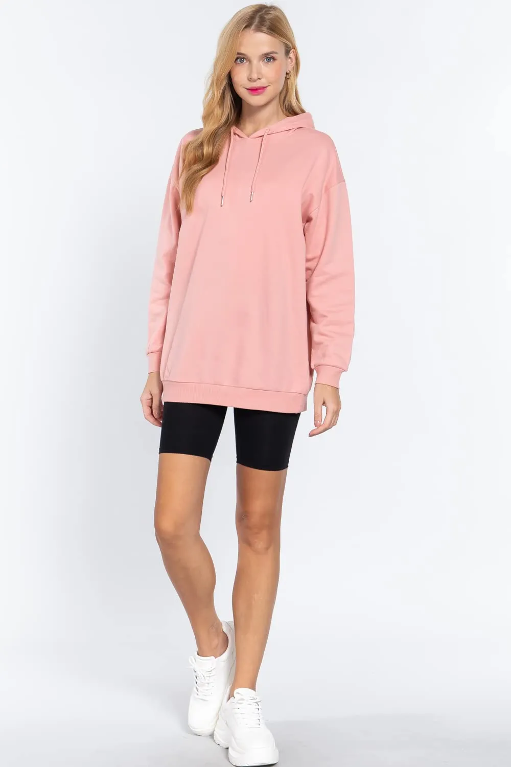 Women's Long Sleeve Inner Brushed Oversized Hoodie Tunic Top