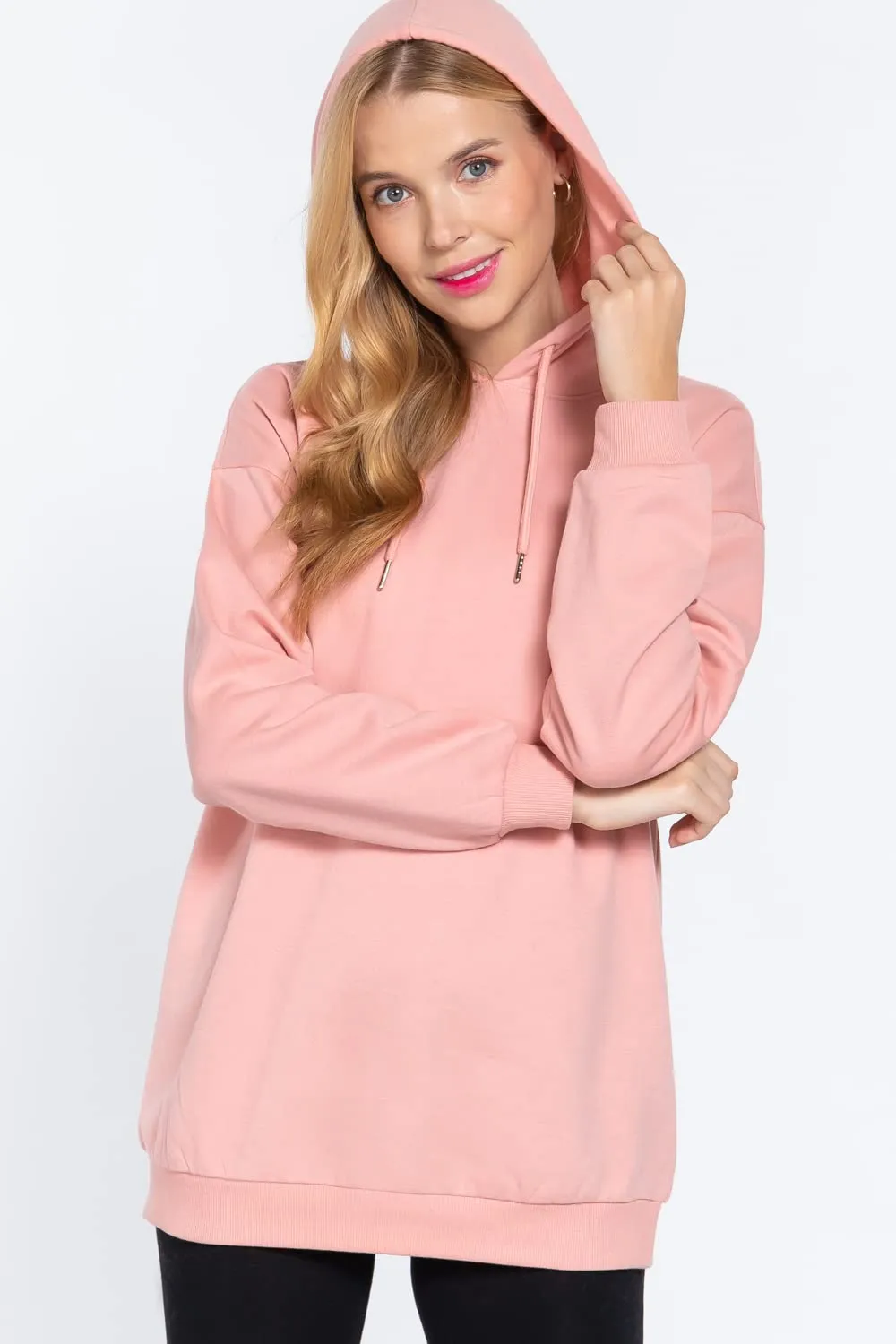 Women's Long Sleeve Inner Brushed Oversized Hoodie Tunic Top