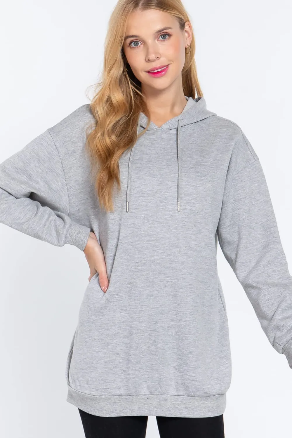 Women's Long Sleeve Inner Brushed Oversized Hoodie Tunic Top