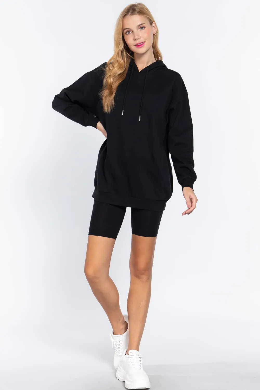 Women's Long Sleeve Inner Brushed Oversized Hoodie Tunic Top