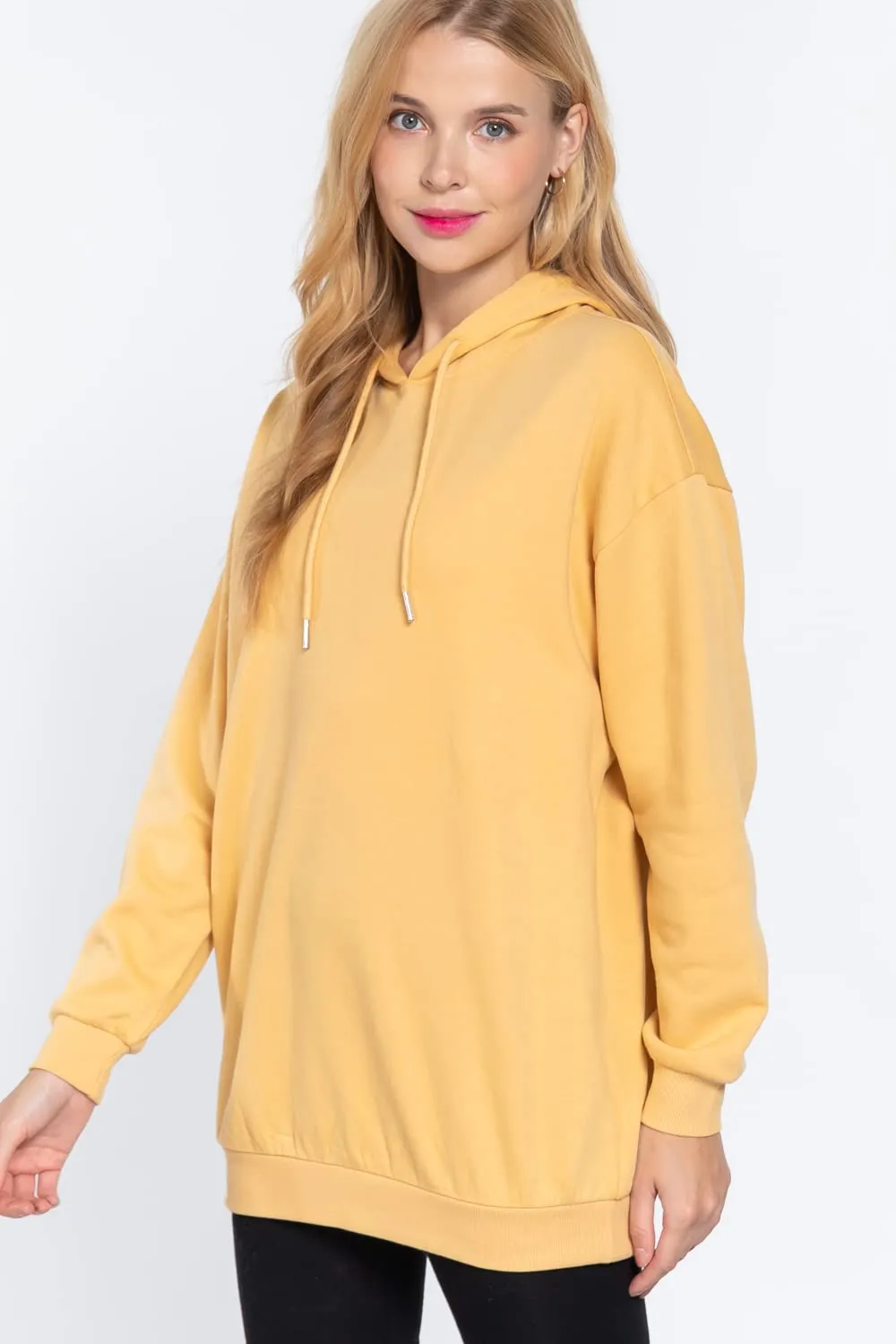 Women's Long Sleeve Inner Brushed Oversized Hoodie Tunic Top