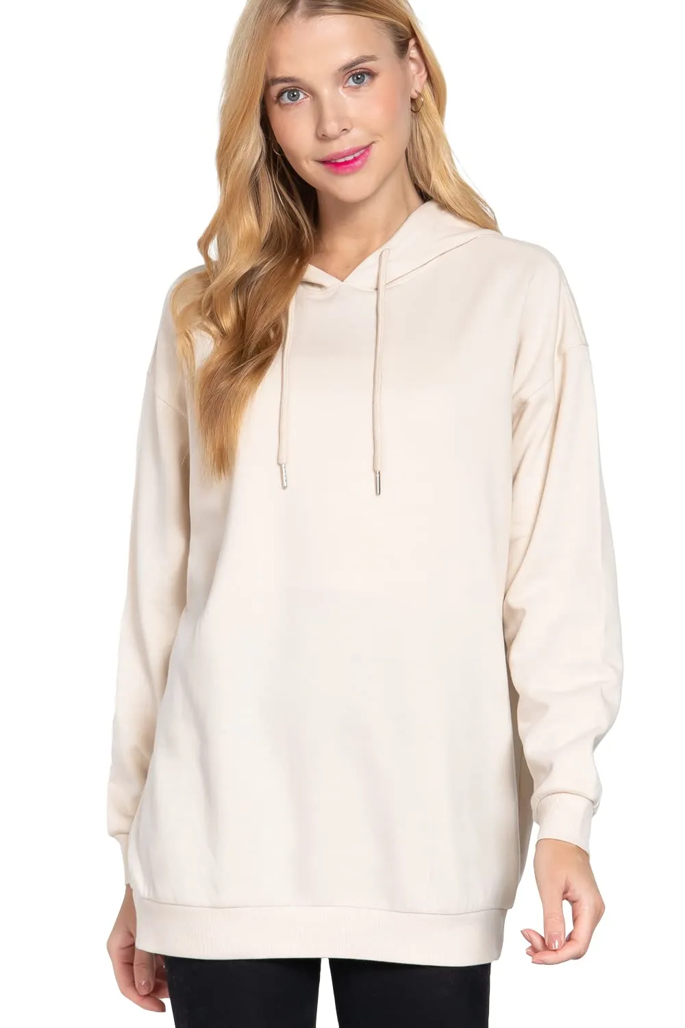 Women's Long Sleeve Inner Brushed Oversized Hoodie Tunic Top