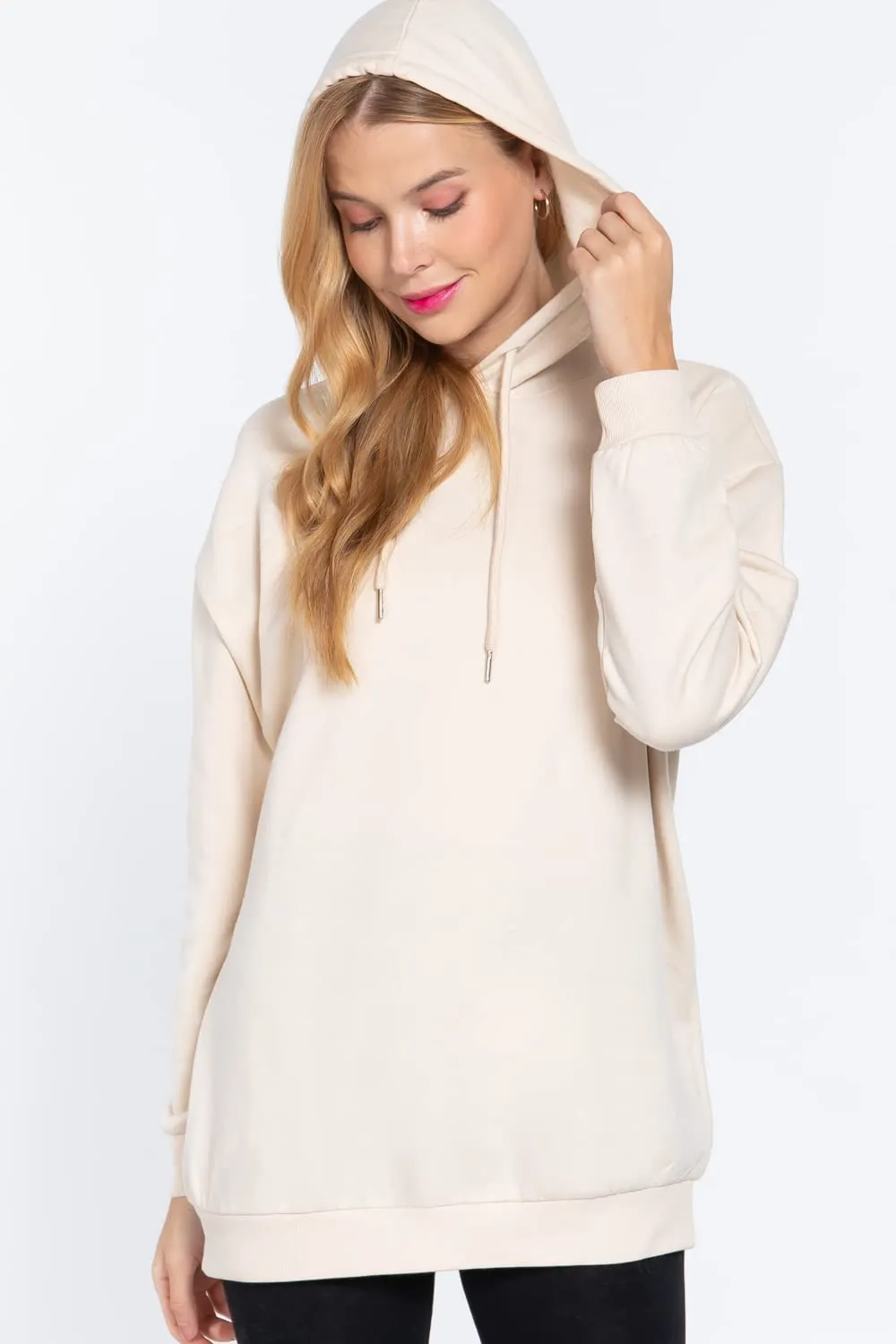 Women's Long Sleeve Inner Brushed Oversized Hoodie Tunic Top