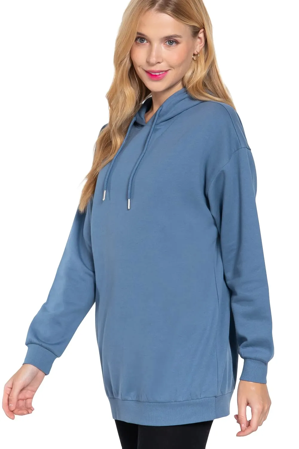 Women's Long Sleeve Inner Brushed Oversized Hoodie Tunic Top