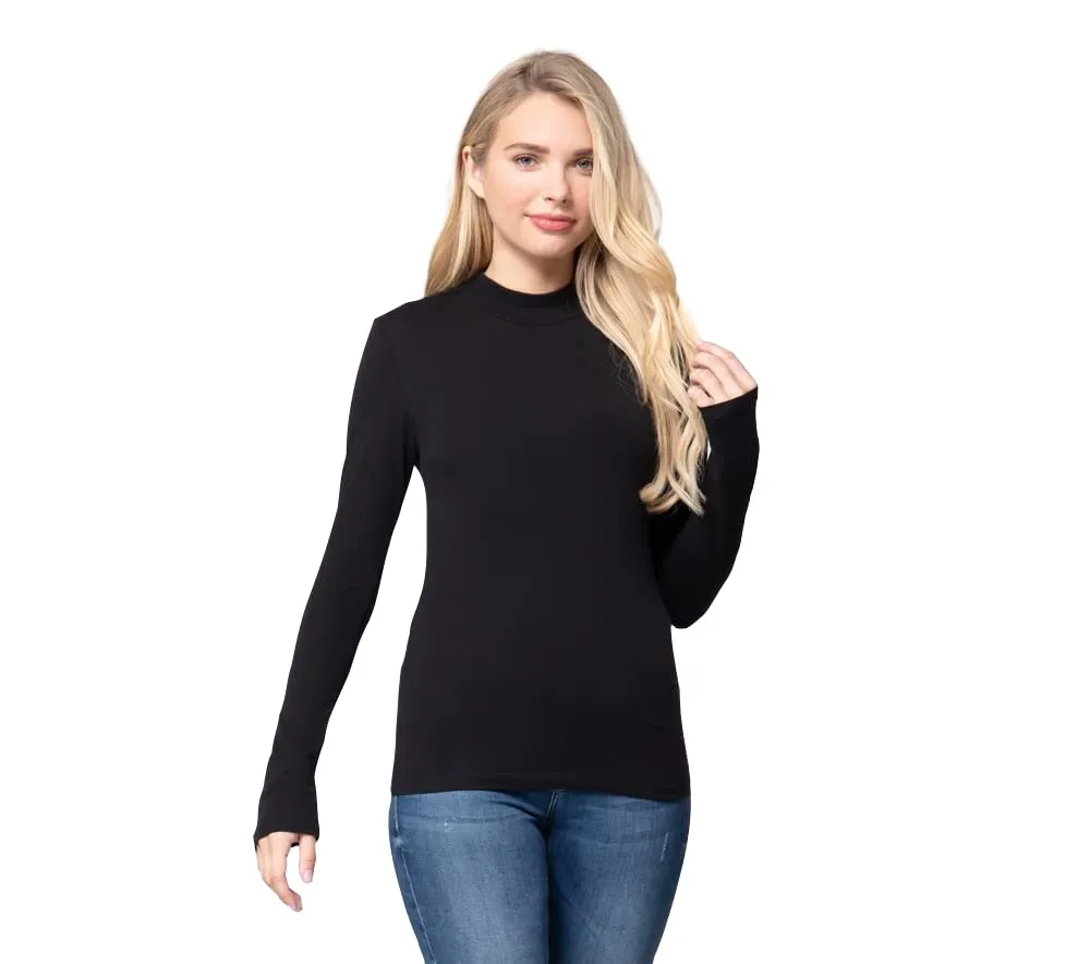 Women's Long Sleeve Mock Neck Cotton Jersey Top