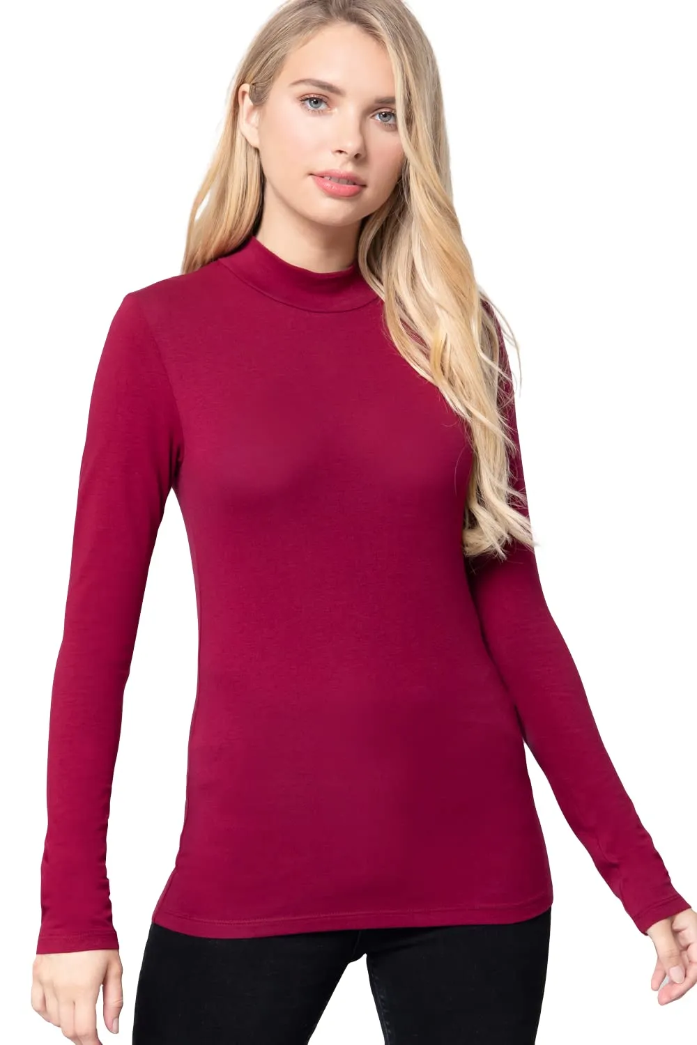 Women's Long Sleeve Mock Neck Cotton Jersey Top