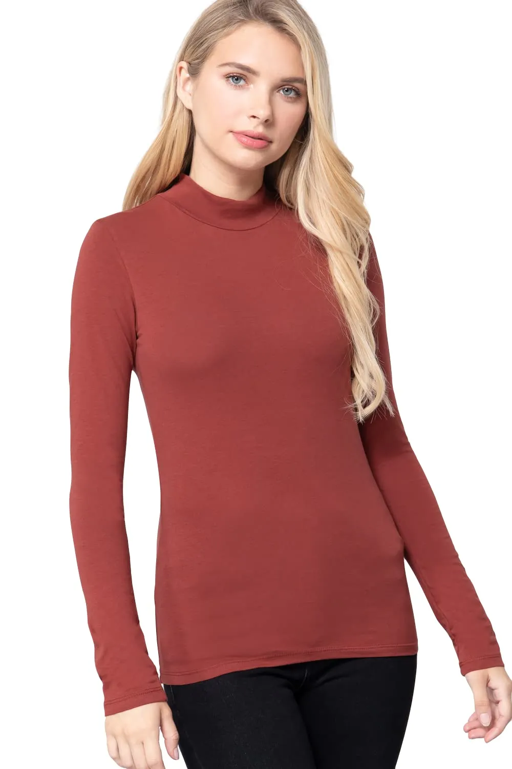 Women's Long Sleeve Mock Neck Cotton Jersey Top