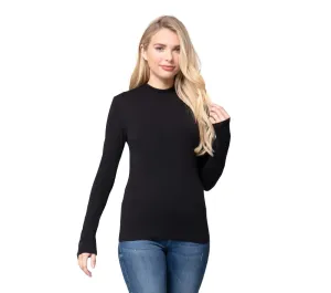 Women's Long Sleeve Mock Neck Cotton Jersey Top