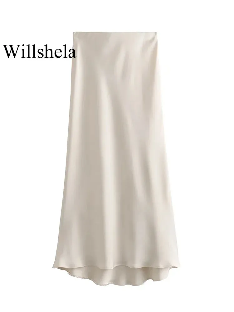 Women's Satin Pleated Midi Skirt