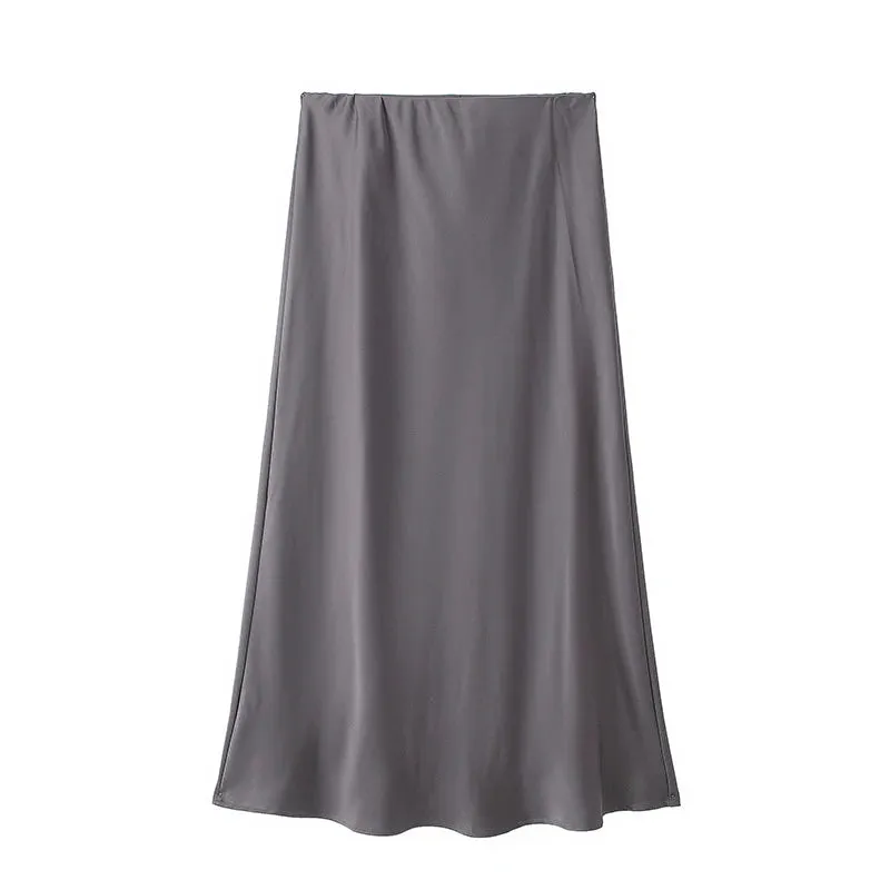 Women's Satin Pleated Midi Skirt
