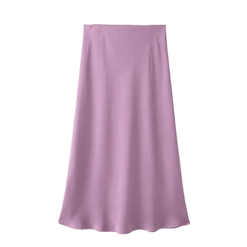 Women's Satin Pleated Midi Skirt