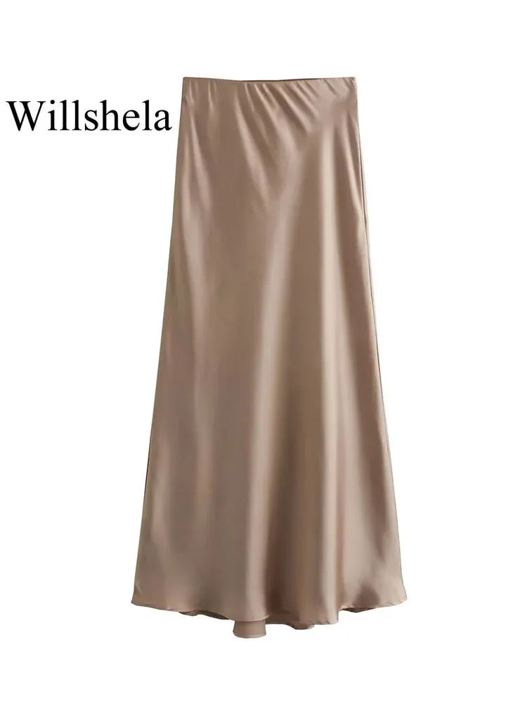 Women's Satin Pleated Midi Skirt
