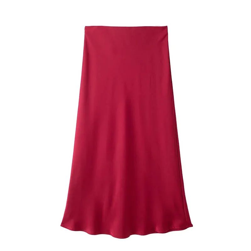 Women's Satin Pleated Midi Skirt