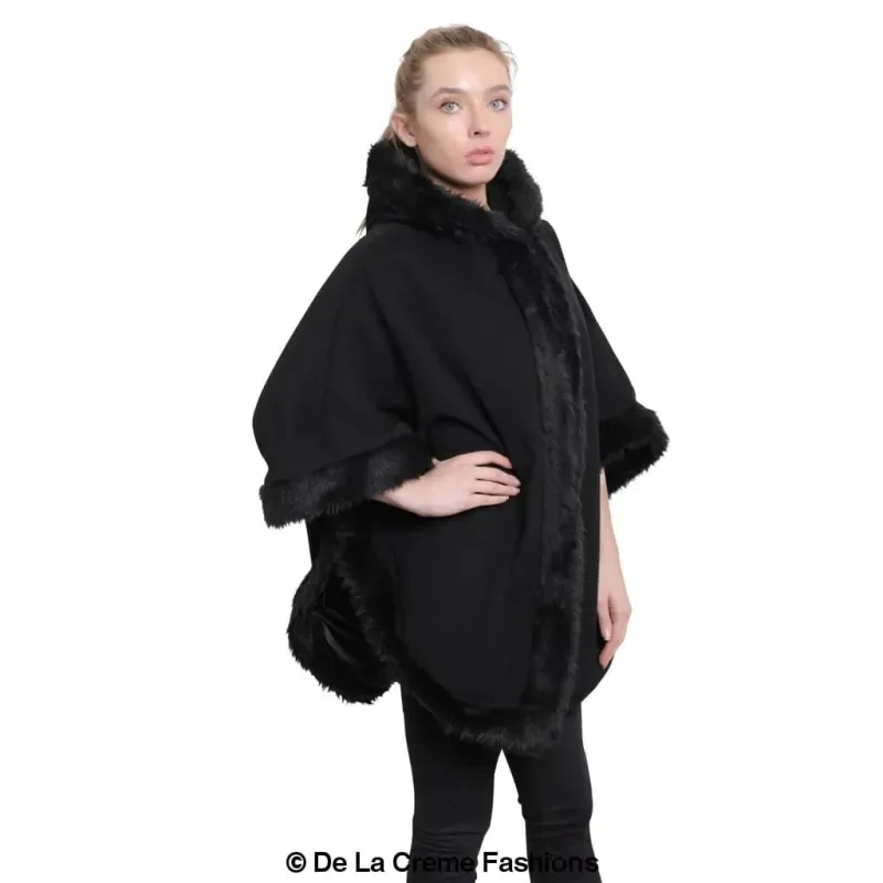 Women’s Wool & Cashmere Blend Fur Lined Hooded Cape