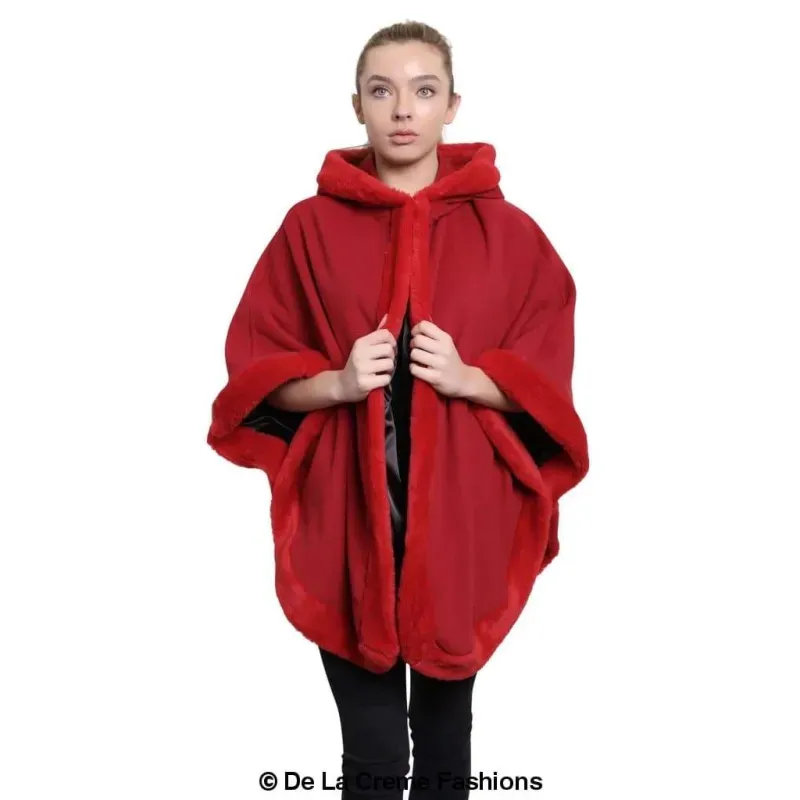 Women’s Wool & Cashmere Blend Fur Lined Hooded Cape