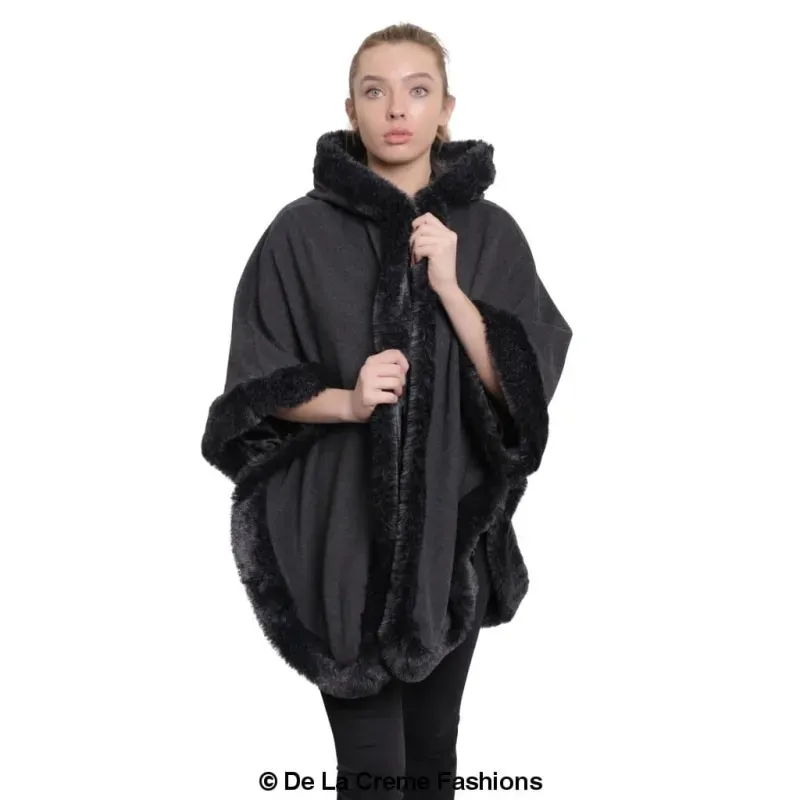 Women’s Wool & Cashmere Blend Fur Lined Hooded Cape