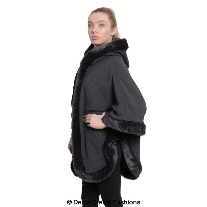 Women’s Wool & Cashmere Blend Fur Lined Hooded Cape