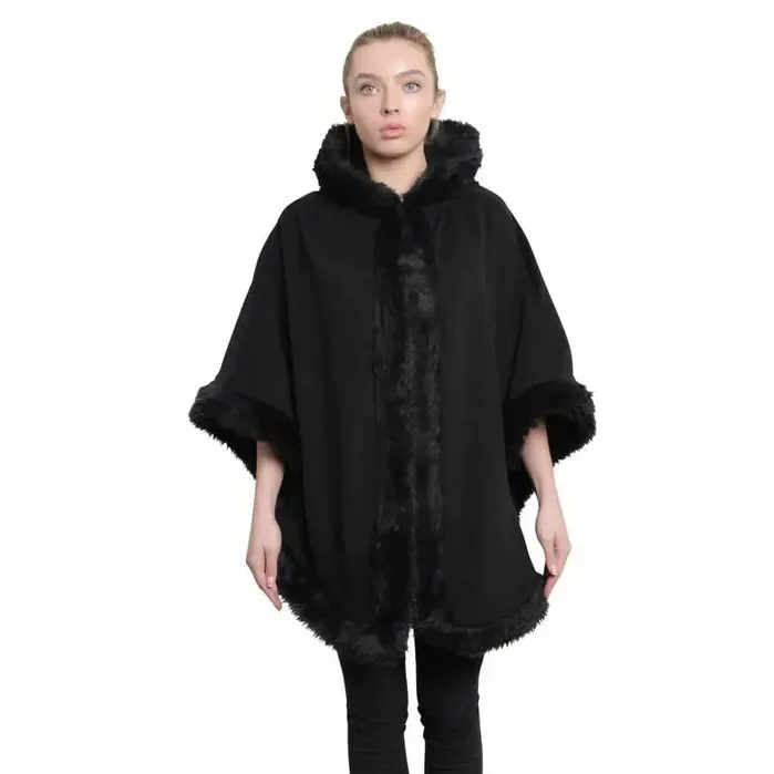 Women’s Wool & Cashmere Blend Fur Lined Hooded Cape