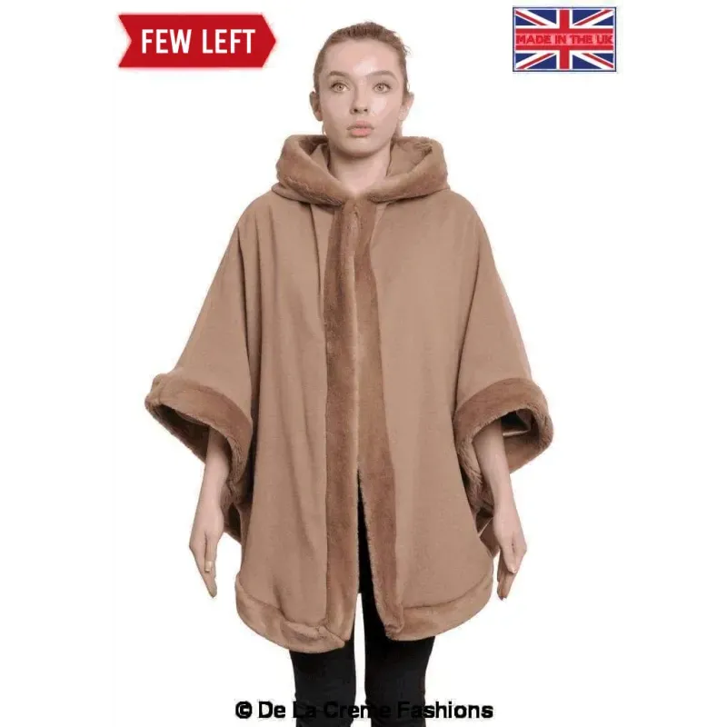 Women’s Wool & Cashmere Blend Fur Lined Hooded Cape